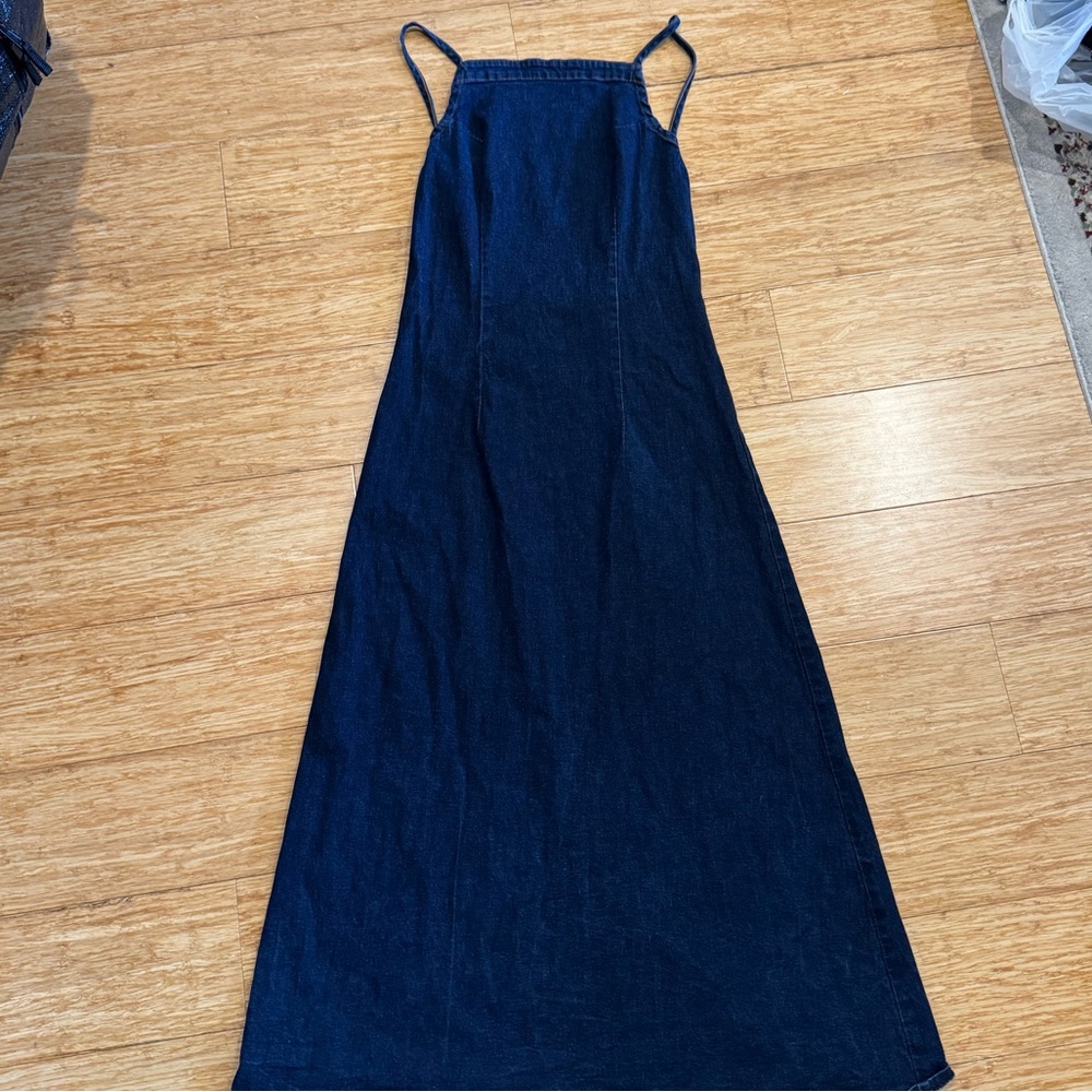 Moda International denim sleeveless a-line midi dress